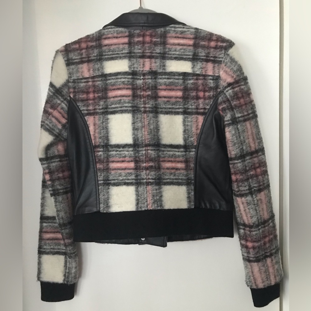 Paige Farrah Plaid Wool Leather Moto Jacket Pink Black Women's Size S - Picture 5 of 16